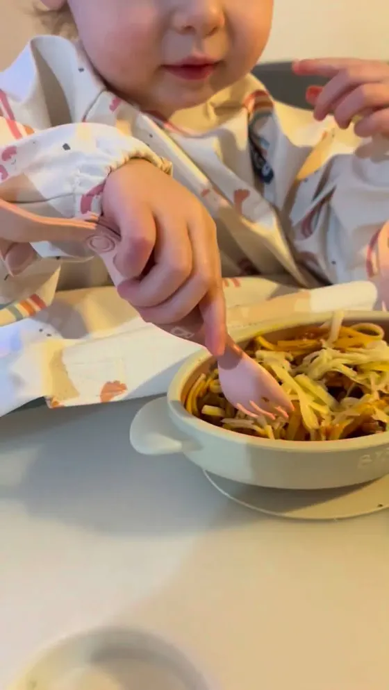 Bibado ads: 62 percent off bundles, a messy baby in a coverall bib and a parent's pasta mealtime