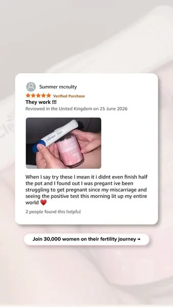 Novomins ad showing a customer review about trying to conceive