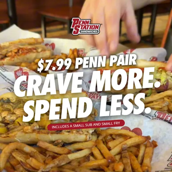 Penn Station ads for the $7.99 Penn Pairs deal and for franchise owners