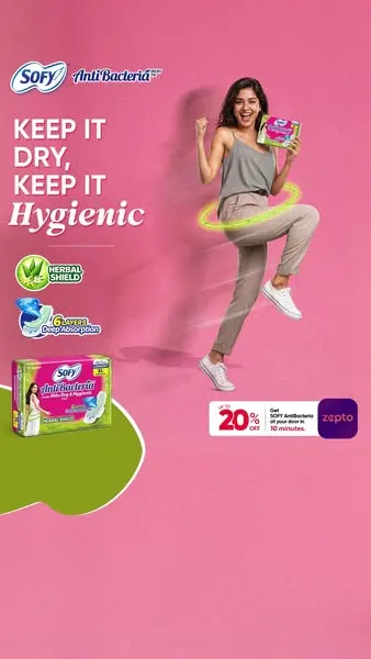 Sofy ad: keep it dry, keep it hygienic, 20% off