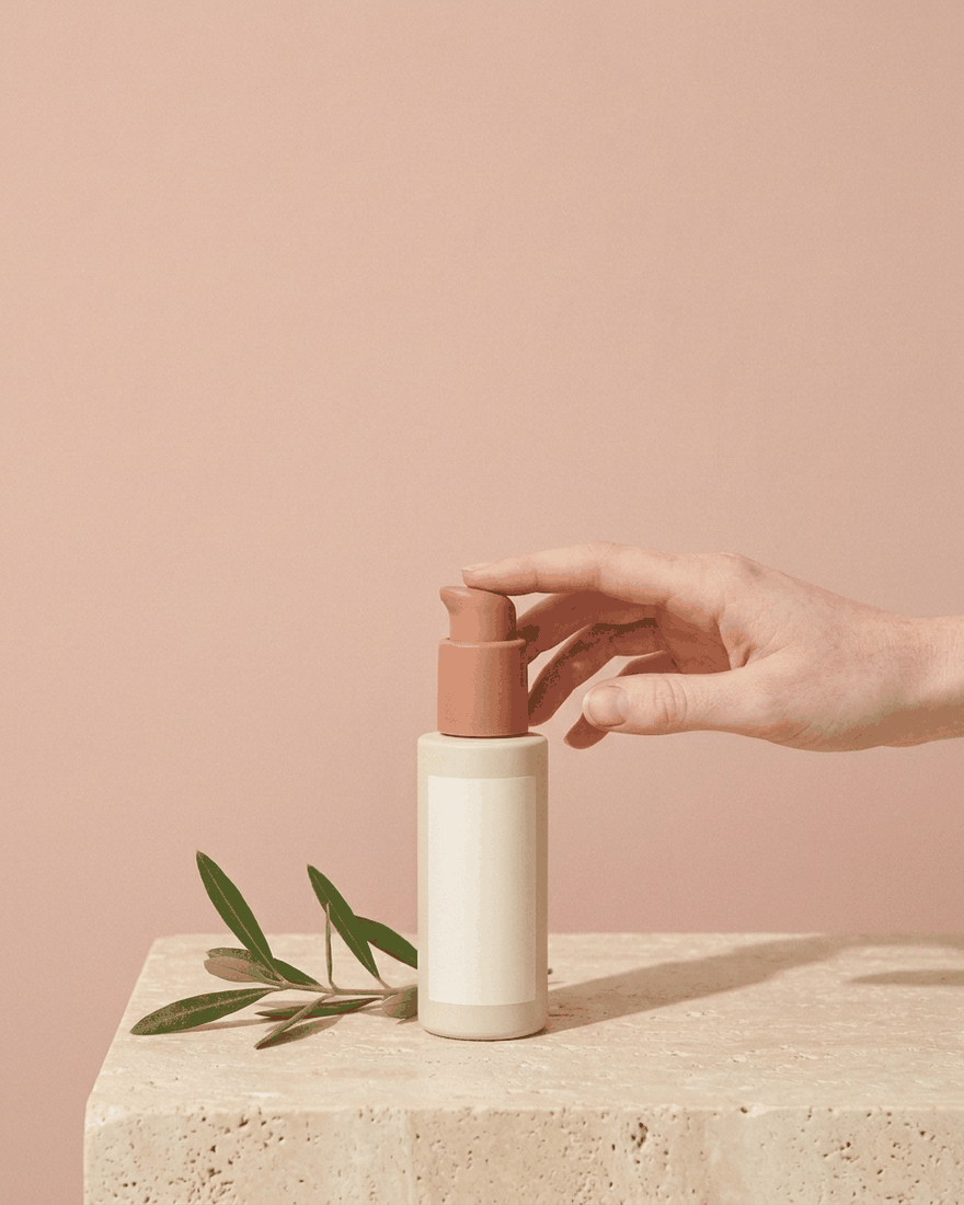 Ad variation: product on a stone surface, indoor studio setting